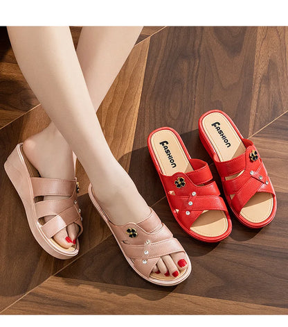 Women Shoes Summer Slippers Women Wear Outside Thick Sole Wedge Heels Fashion Slippers Soft Bottom Mother Shoes Zapatos De Mujer