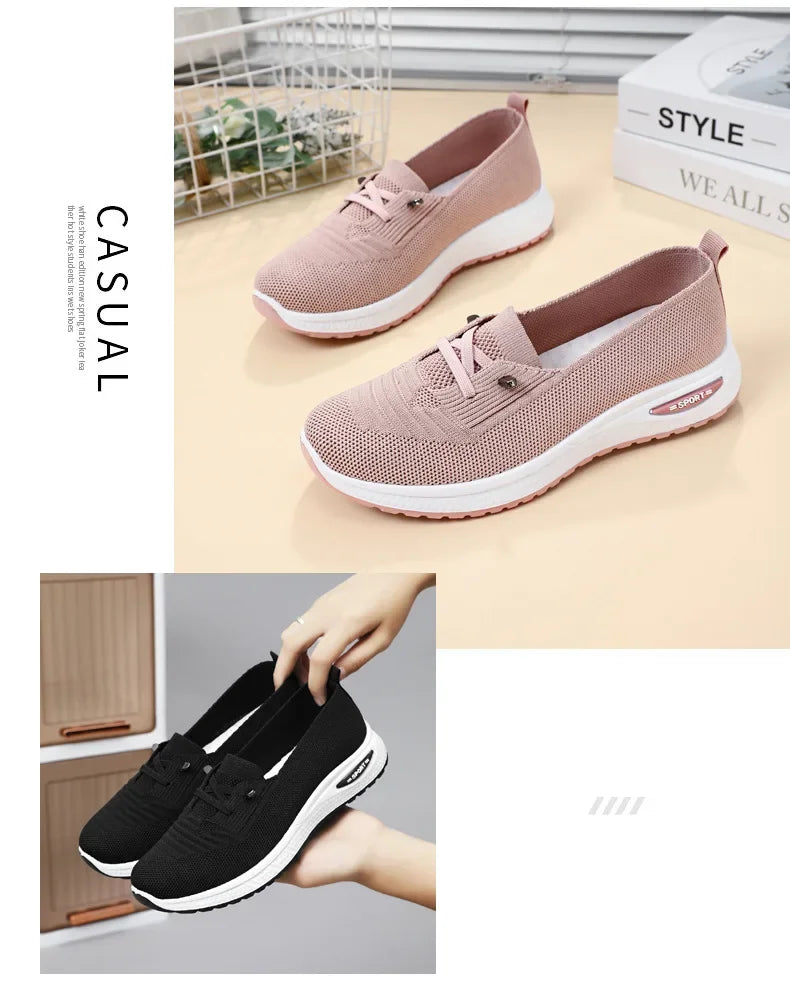 2024 Women's Casual Shoes Fashion Breathable Walking Flat Bottom Sports Shoes Women's Fitness Large Pink Women's Shoes 36-43