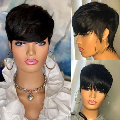 Pixie Cut Wigs For Women Human Hair Short Bob Wig With Bangs Layered Pixie Cut Wig 9A Brazilian Human Hair Full Machine Made Wig