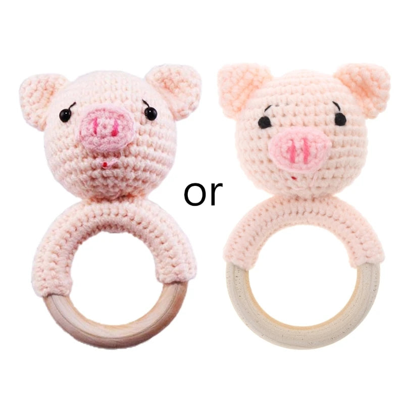 1pc Baby Teether Safe Wooden Toys Mobile Pram Crib Ring DIY Crochet Giraffe Deer Rattle Soother Product