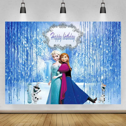 Disney "Frozen" Background Anna Elsa Princess Theme Backdrop Children's Birthday Party Decoration Baby Shower Party Props Banner