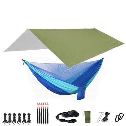 Camping Hammock with Bug Net and Rainfly Tarp,118x118in Portable Waterproof and UV Protection Hammock Tent for Indoor, Outdoor