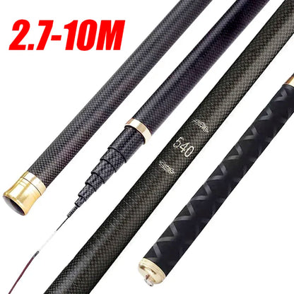 Telescopic Stream Rod 4.5M/5.4M/6.3M/7.2M/8M/9M/10M Carbon Reservoir Pond Fishing Rod Super Light Hard Fiber Hand Fishing Pole