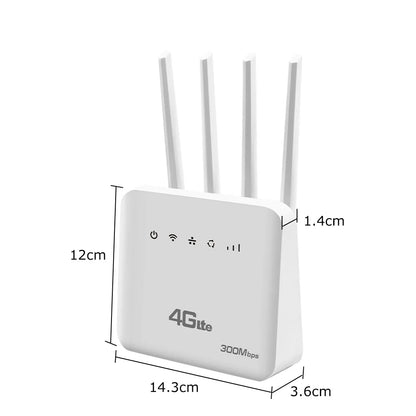 4G LTE SIM WiFi Router WiFi 6 Modem With SIM Card Slot ASR System 300Mbps 4 Antenna Booster Power Signal Mobile Wireless Router