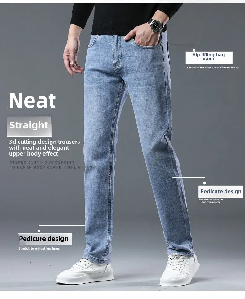 2024  Men's Workwear Jeans Classic Stretch Fabrics Loose Straight-leg Trousers Casual All-match Denim Pants Male