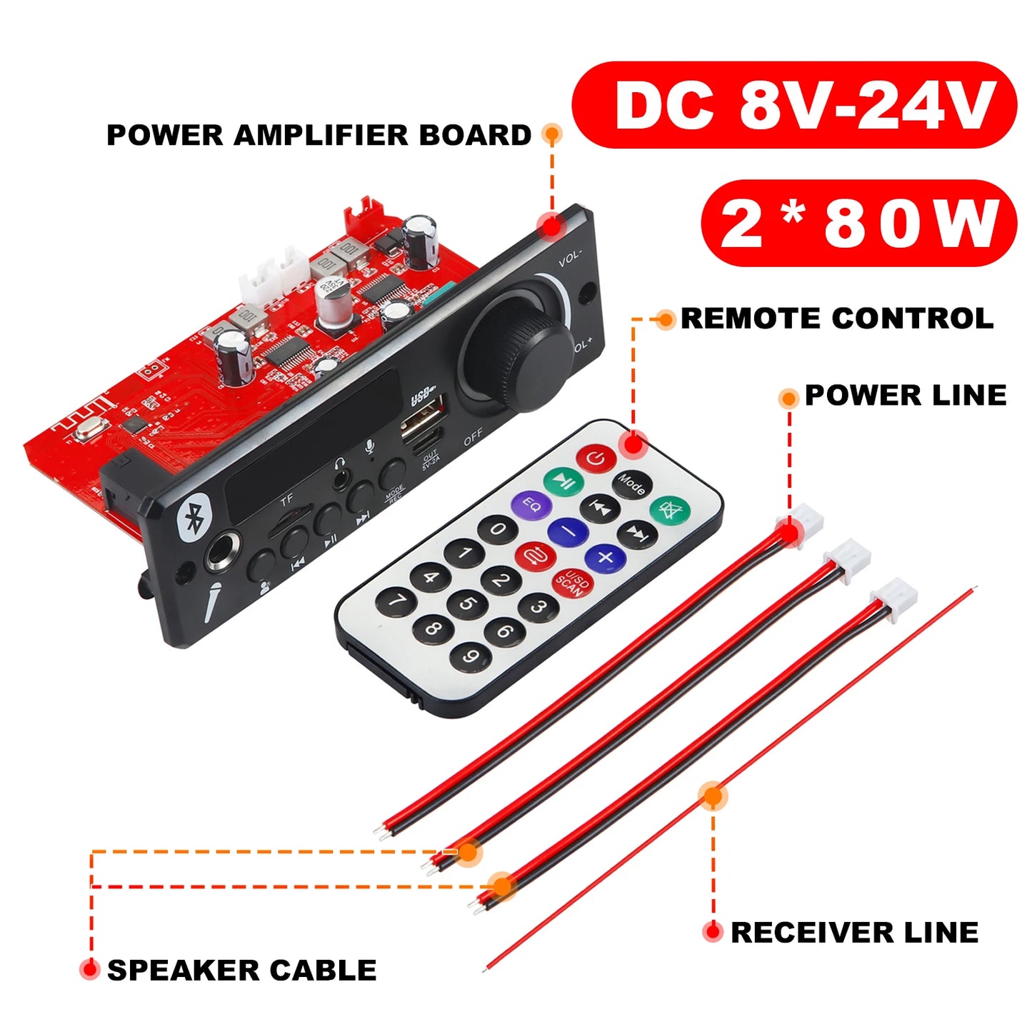 Bluetooth 5.0 MP3 Decoder Board 160W 150W Amplifier Audio Player 12V DIY MP3 Player Car FM Radio Module TF USB Mic Record Call