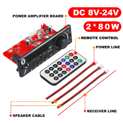 Bluetooth 5.0 MP3 Decoder Board 160W 150W Amplifier Audio Player 12V DIY MP3 Player Car FM Radio Module TF USB Mic Record Call