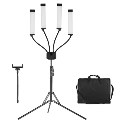 Flexible 4-Arms/Dual-arm LED Video Light Photography Fill Light 3200K-5600K with Metal Light Stand for Makeup Live Streaming