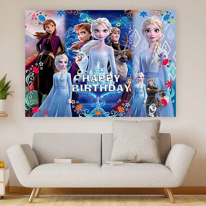 Disney "Frozen" Background Anna Elsa Princess Theme Backdrop Children's Birthday Party Decoration Baby Shower Party Props Banner