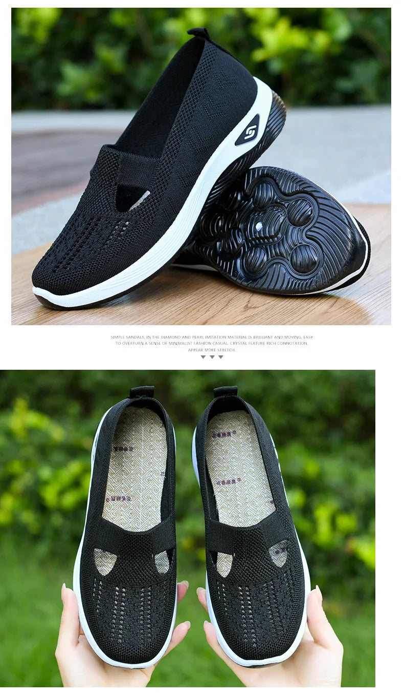 Women's New Summer Shoes Mesh Breathable Sneakers Light Slip on Flat Platform Casual Shoes Ladies Anti-slip Walking Woven Shoes