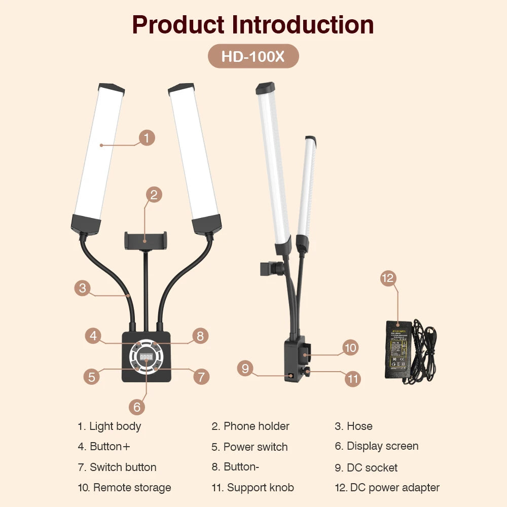 Flexible 4-Arms/Dual-arm LED Video Light Photography Fill Light 3200K-5600K with Metal Light Stand for Makeup Live Streaming