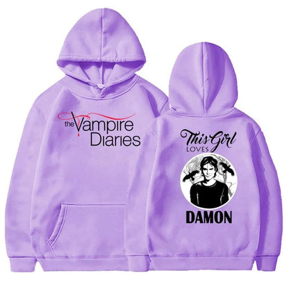 The Vampire Diaries Hoodies Women Fashion Personality Hooded Sweatshirt Casual Outdoor Loose Long Sleeve Pullover