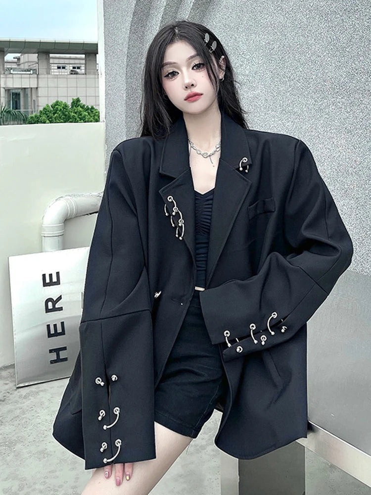 SONNEESD Streetwear Oversize Fashion Neutral Personality Design Coat Harajuku Style Vintage Loose Black Stereo Cutting Suit Coat