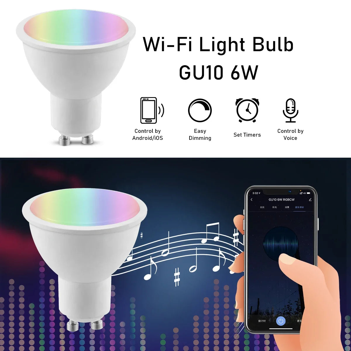 1-10PCS Tuya GU10 LED Rgb Smart Light Bulb Dimmable Gu10 6W Wifi Led Magic Lamp AC 85-265V 110V 220V Work With Alexa Google Home