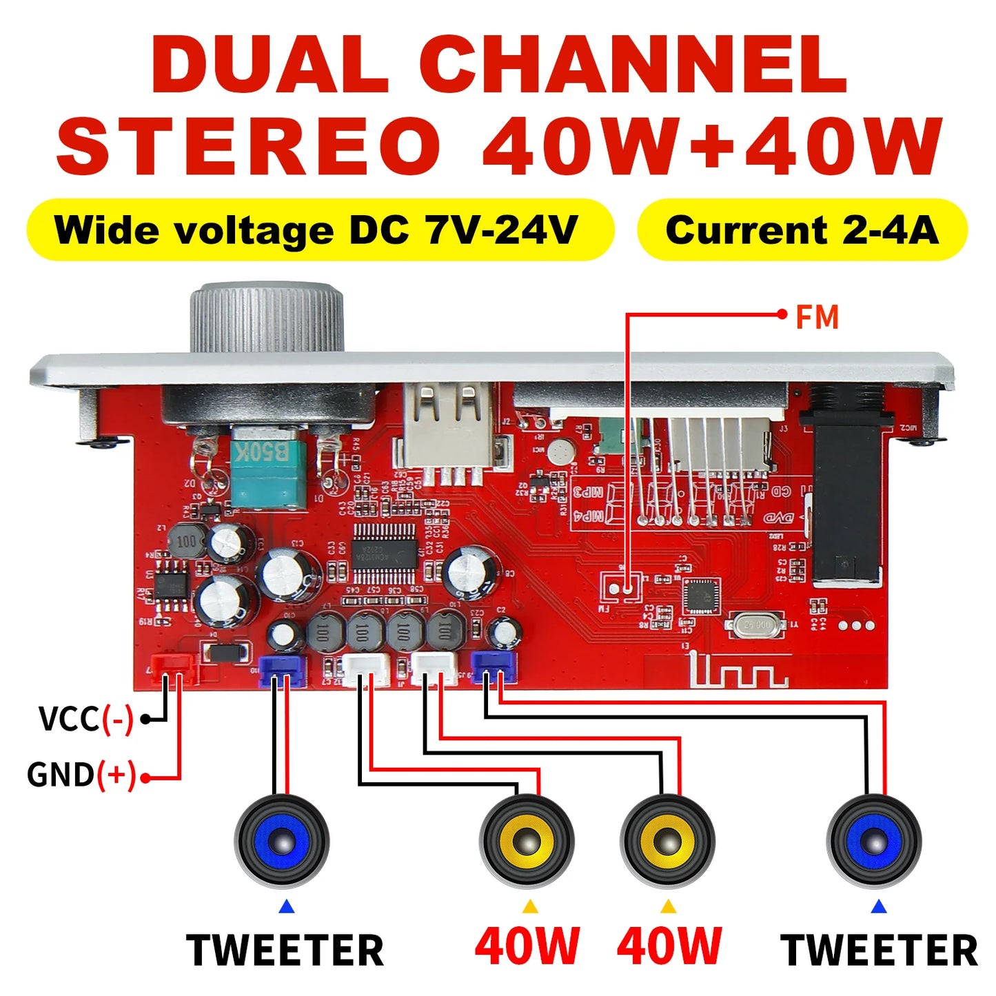 Bluetooth 5.0 MP3 Decoder Board 160W 150W Amplifier Audio Player 12V DIY MP3 Player Car FM Radio Module TF USB Mic Record Call