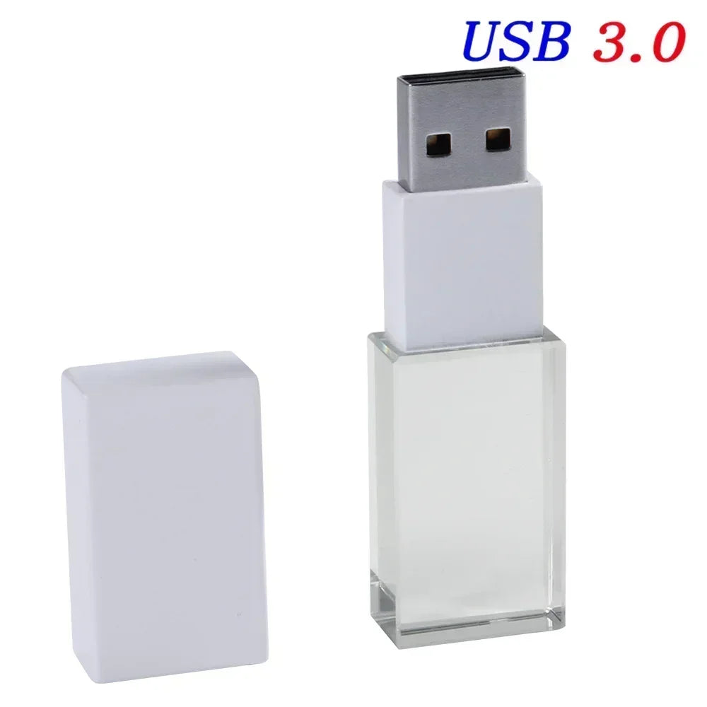 JASTERS usb flash pen drive 3.0 Crystal sticks  print custom logo 4GB 8GB 16GGB 32GB 64GB 128GB transparent glass Gift pendrive