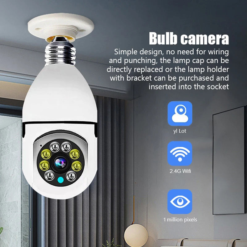 E27 Bulb Wireless Surveillance Camera 5G Wifi Night Vision Auto Human Tracking Home Panoramic Video Security Protection Monitor