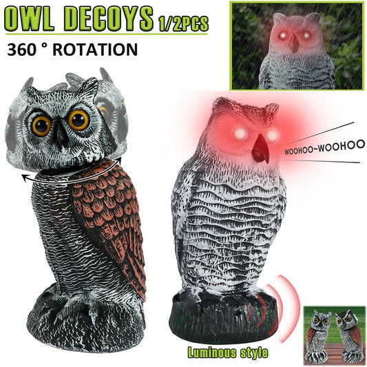 1/2Pcs Realistic Owl Decoy PE Simulation Owl Bird Deterrent with 360° Swivel Head Owl Statue to Scare Bird for Garden Decoration