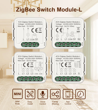 GIRIER Tuya ZigBee 3.0 Smart Switch Module No Neutral Wire Required Smart Home DIY Light Breaker Works with Alexa Google Home