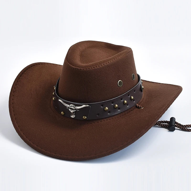 Artificial Suede Western Cowboy Hats Vintage Big-edge Gentleman Cowgirl Jazz Hat Holidays Party Cosplay Hat