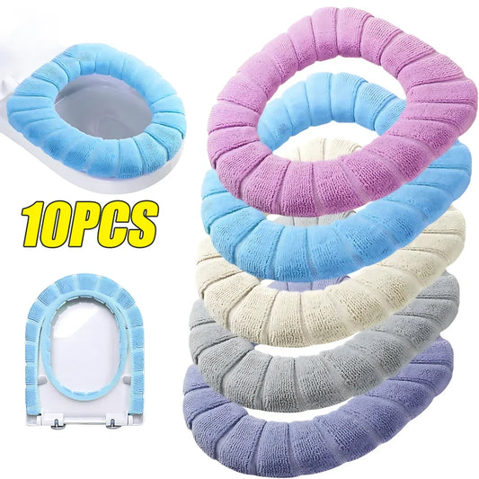 Soft and Warm Toilet Seat Cover Washable Bathroom Toilet Pad Cushion With Handle Thicker Soft Mat Knitting Warmer Closestool Mat