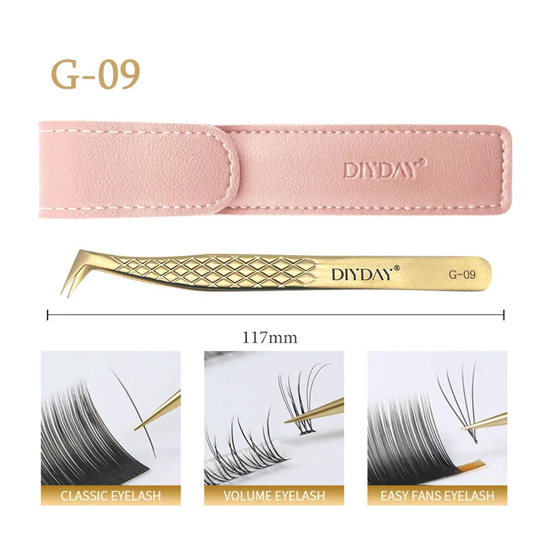 DIYDAY Anti-slip Eyelash Extension Tweezers Stainless Steel Fiber Tip Lashes Precision Tweezer for Makeup Tools