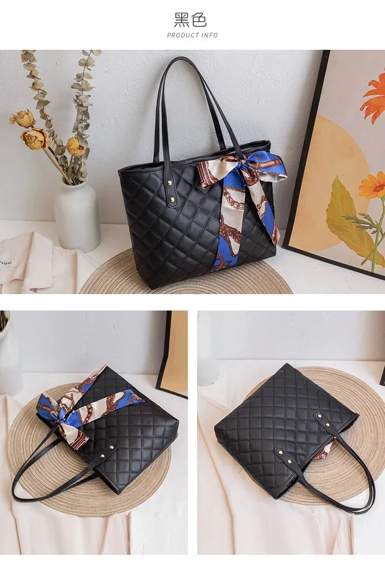 Large Capacity Lingge Embroidery Bag New Trendy Simple Scarf Tote Bag Hot Selling One Shoulder Bucket Bag Bags for Women