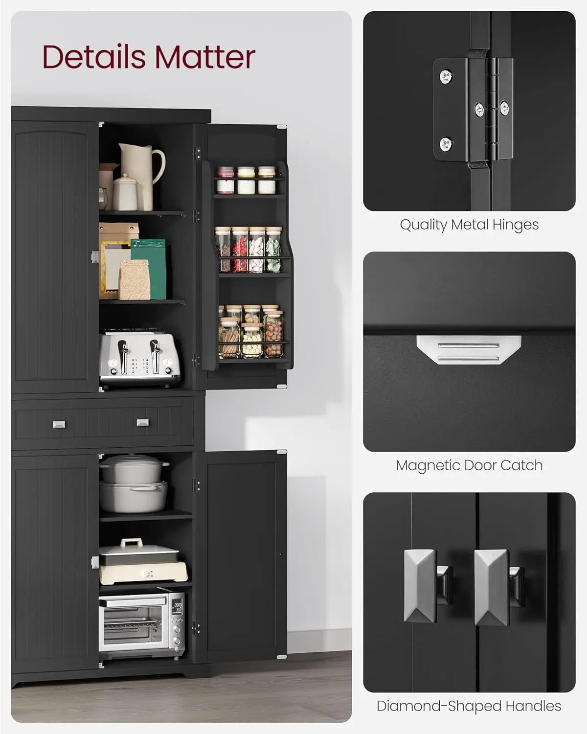 Pantry Cabinet, 15.7 x 30 x 71.7 Inches Freestanding Tall Cupboard Storage Cabinet with a Drawer 2 Cabinets 4 Adjustable Shelves