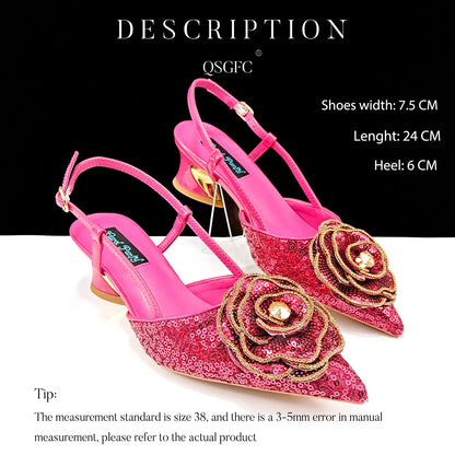 New Arrival Elegant Full of Rhinestone Flower Design Style White Color Party Wedding Pointed Toe Women Shoes and Bag Set