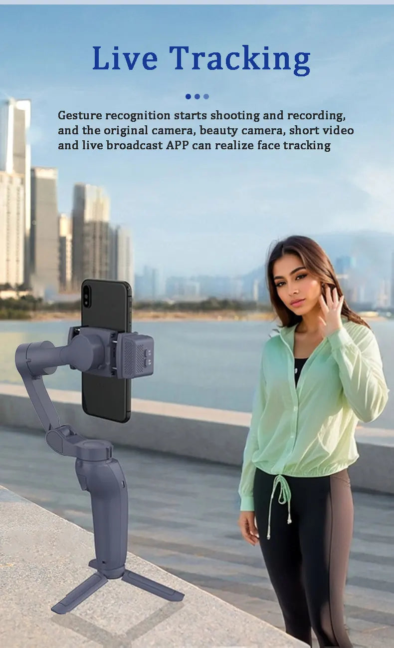 QAML The Newest F12 APP function 3-Axis Handheld Gimbal Optional AI Face Smart Tracking Smartphone Stabilizer with fill light