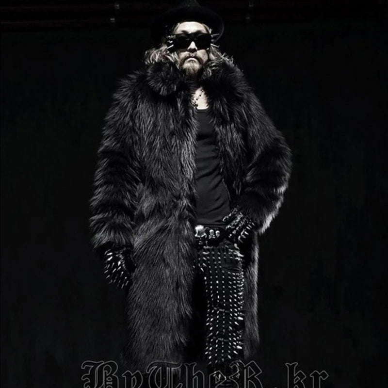 Winter new men's fur coat long fox fur coat casual warm jacket black and white colored windbreaker