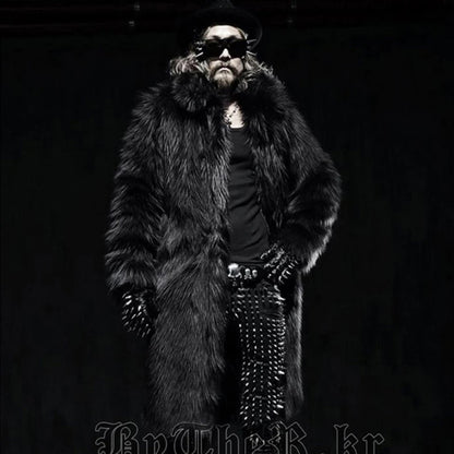 Winter new men's fur coat long fox fur coat casual warm jacket black and white colored windbreaker