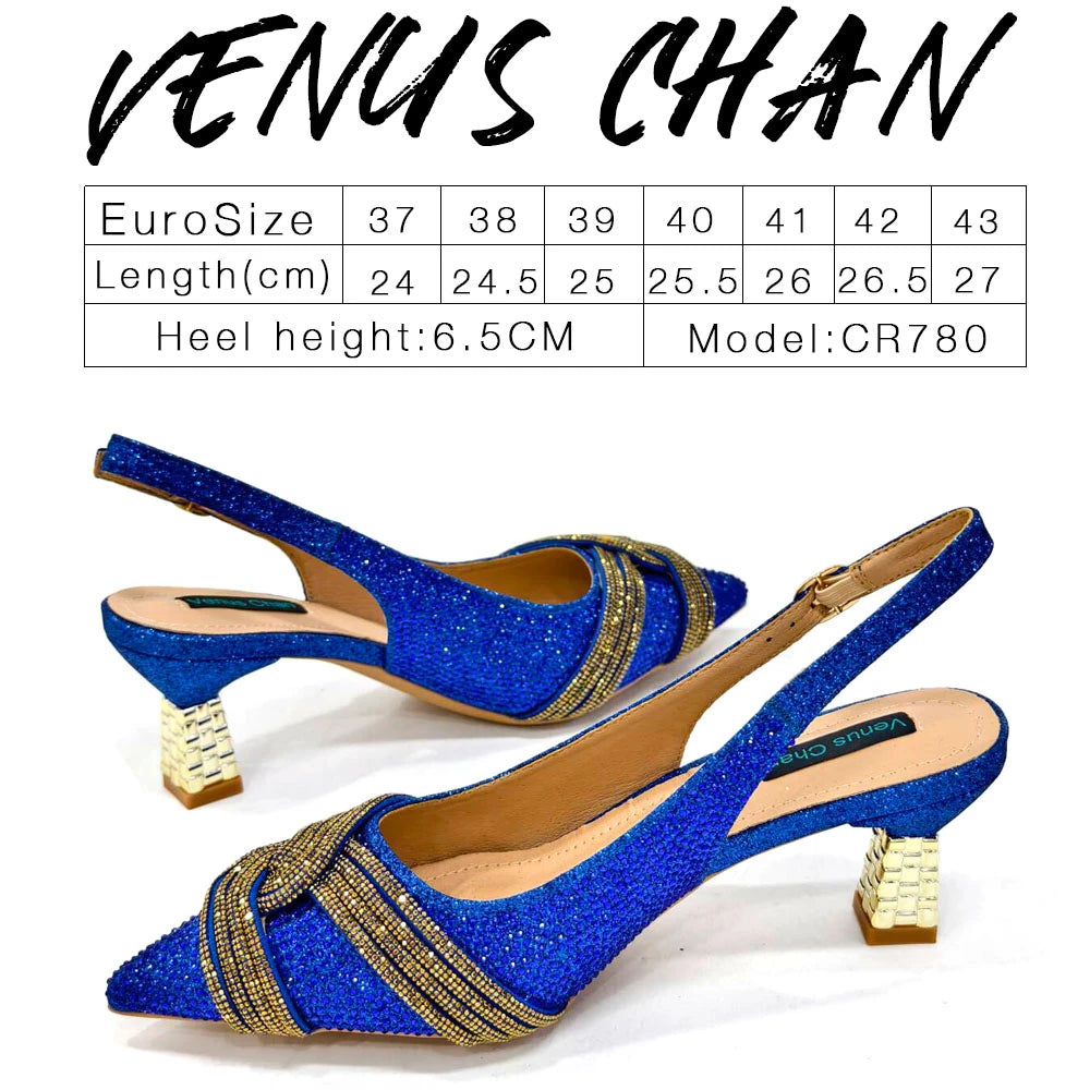 Venus Chan-Nigerian Heel Party for Women Shoes and Bag Set Champagne Colour Rhinestone Handbag Italian Design Wedding INS 2024