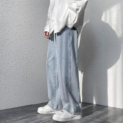 Retro Men Jeans Wide Leg Pants Baggy Fashion Loose Straight Long Pants Washed Denim Blend Wide Leg Jeans