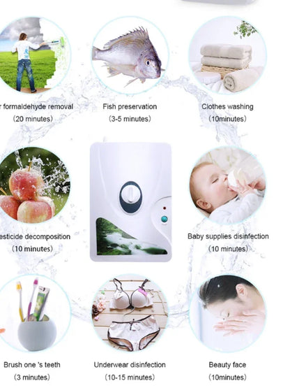 Portable Active Ozone Generator Sterilizer Air purifier Purification Fruit Vegetables water food Preparation ozonator ionizator