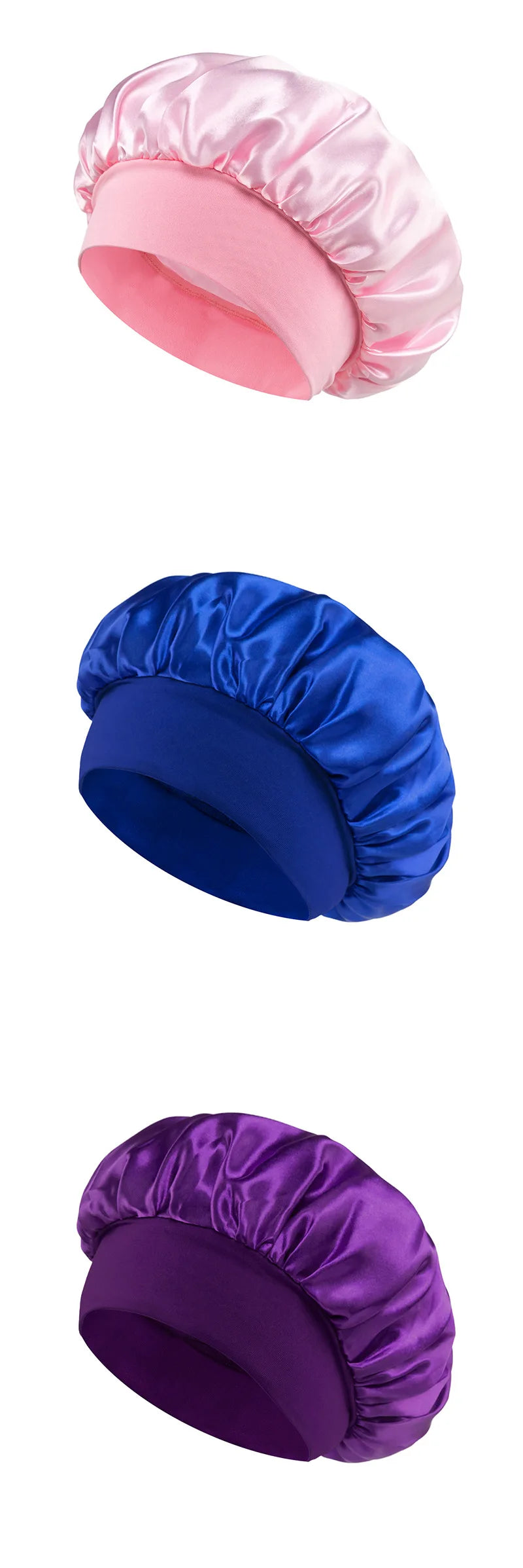 Women Satin Bonnet Hair Bonnet for Sleeping Hair Care Silk Bonnets Solid Wide-brimmed Sleeping Hat with Elastic Soft Band