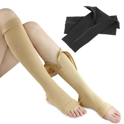 Medical Zipper Compression Sock Women Men High Elasticity Nylon Closed Toe Pressure Stocking for Edema Varicose Veins