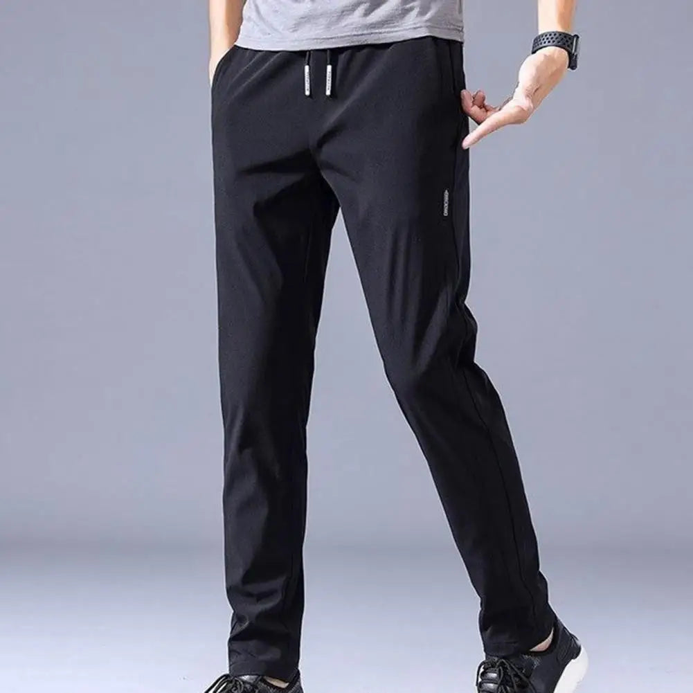 Korean Style Drawstring Men Straight Leg Pants Elastic Breathable Straight Leg Sweatpants Trendy Thin Men Summer Casual Pants