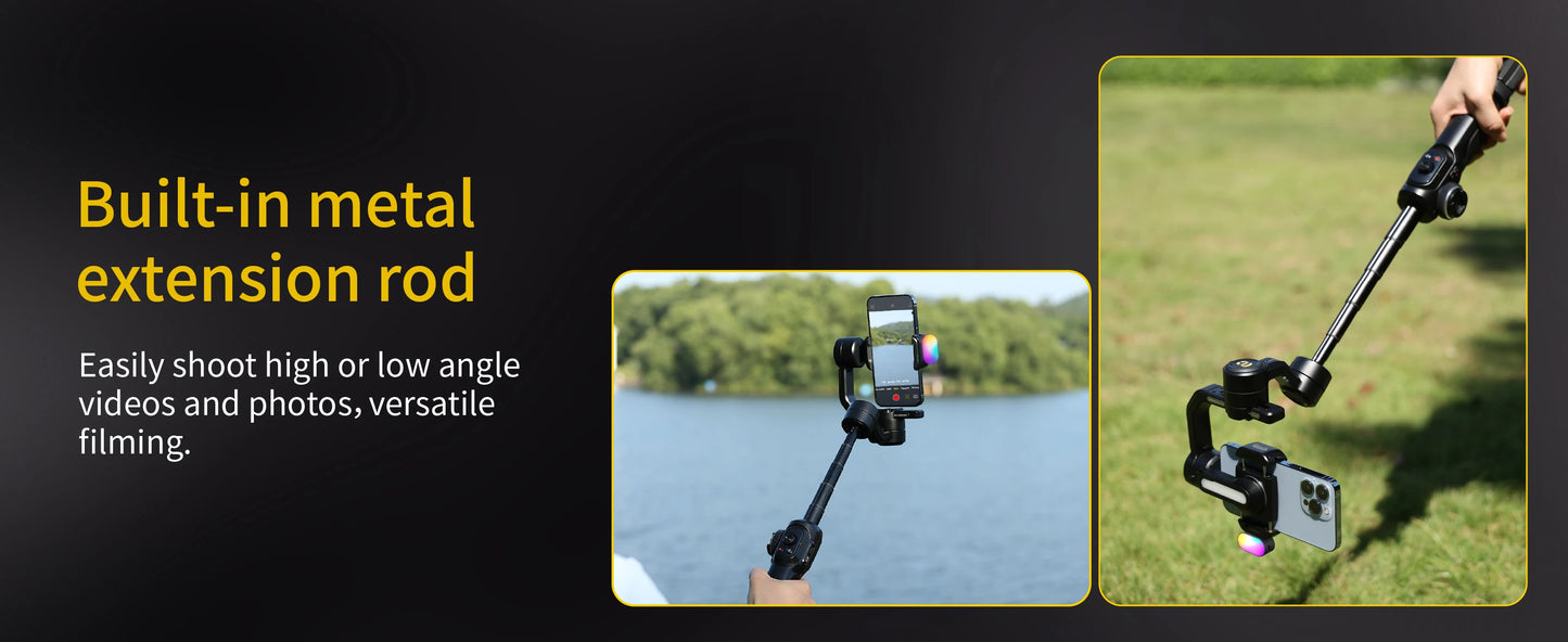 Aochuan Smart S2 Smart Gimbal Stabiliser for Smartphone Professional Industry-Standard 3-Axis Phone Gimbal with Extendable Rod