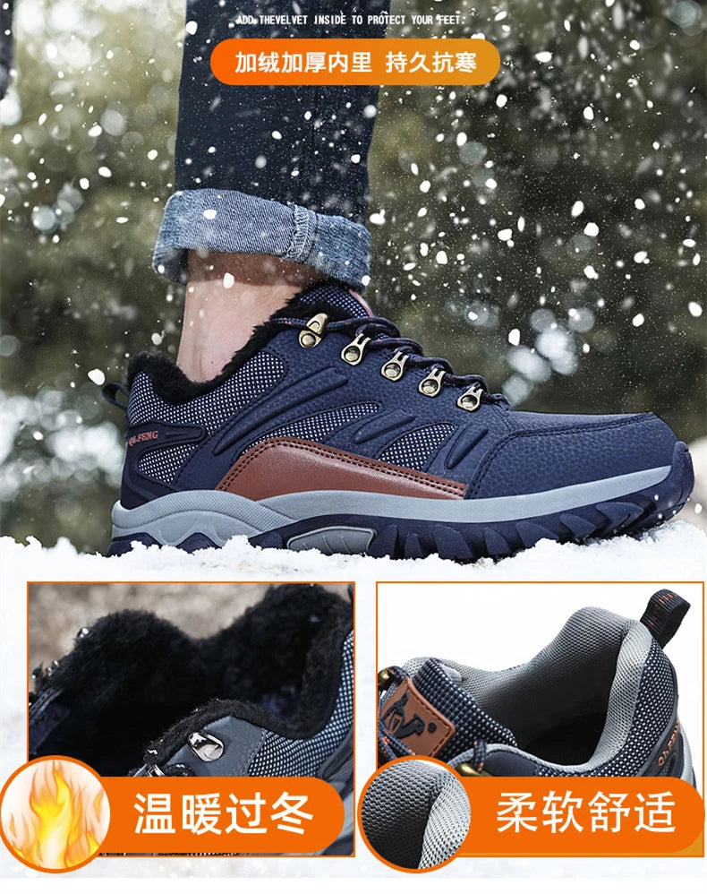 Men Classic Casual Leather Shoes Outdoor Winter Warm Fur Non-slip Sneaker Women Autumn Gym Cowboys Shoes Boys Breathable