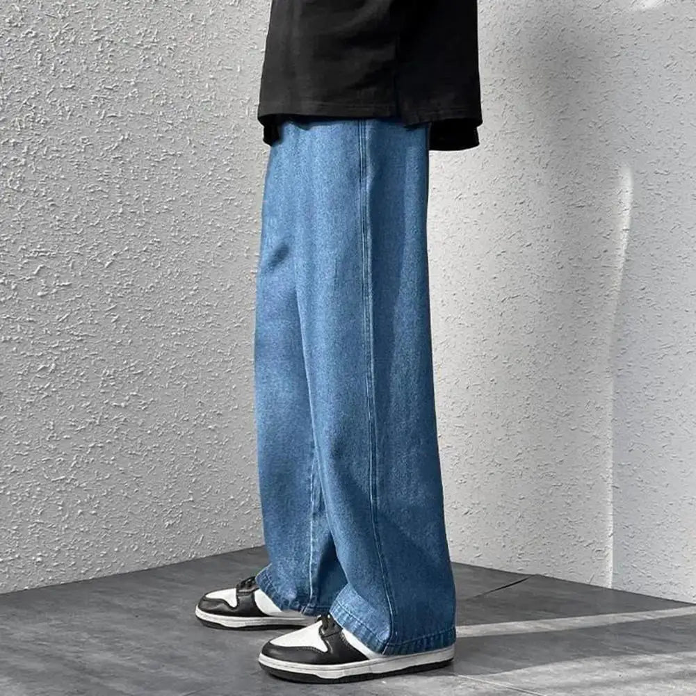 Retro Men Jeans Wide Leg Pants Baggy Fashion Loose Straight Long Pants Washed Denim Blend Wide Leg Jeans