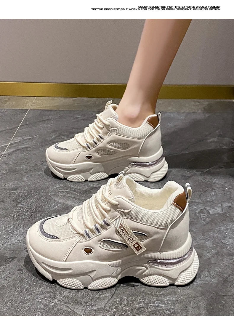 Inner increase small white shoes women 2024 summer new leather fashion sneakers small thick soled board shoes