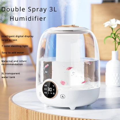 Double Spray 3L High Capacity Humidifier Colorful Lighting Household Office Desktop High Fog Air Humidifier Air Purifier