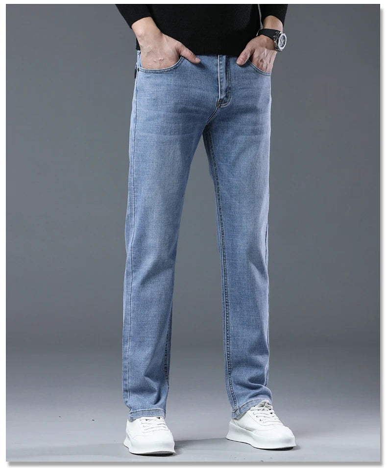 2024  Men's Workwear Jeans Classic Stretch Fabrics Loose Straight-leg Trousers Casual All-match Denim Pants Male