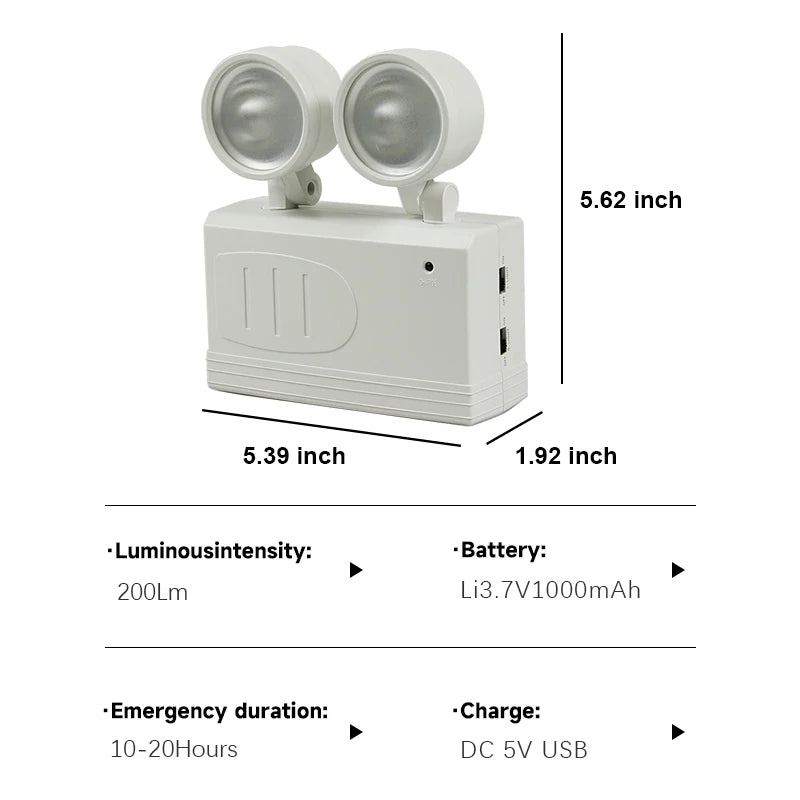 LED Double Head Fire Emergency Light Adjustable Wall-mounted Emergency Lamps Bright Rechargeable Outdoor Camping Lantern