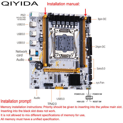 QIYIDA X99 motherboard LGA 2011 3 X99 C612chip with M.2 slot Support DDR4 Memory SATA3.0 USB3.0 PCI16X