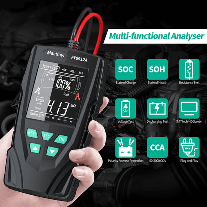 MASTFUYI Car Battery Tester 12V/24V Battery System Analyzer 50-2000CCA Battery Health Display Comprehensive Diagnostic Test Tool