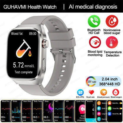 2024 New Medical Grade Uric Acid Blood Fat Smartwatch ECG Blood Glucose Heart Rate Blood Pressure Health Monitoring Smart Watch