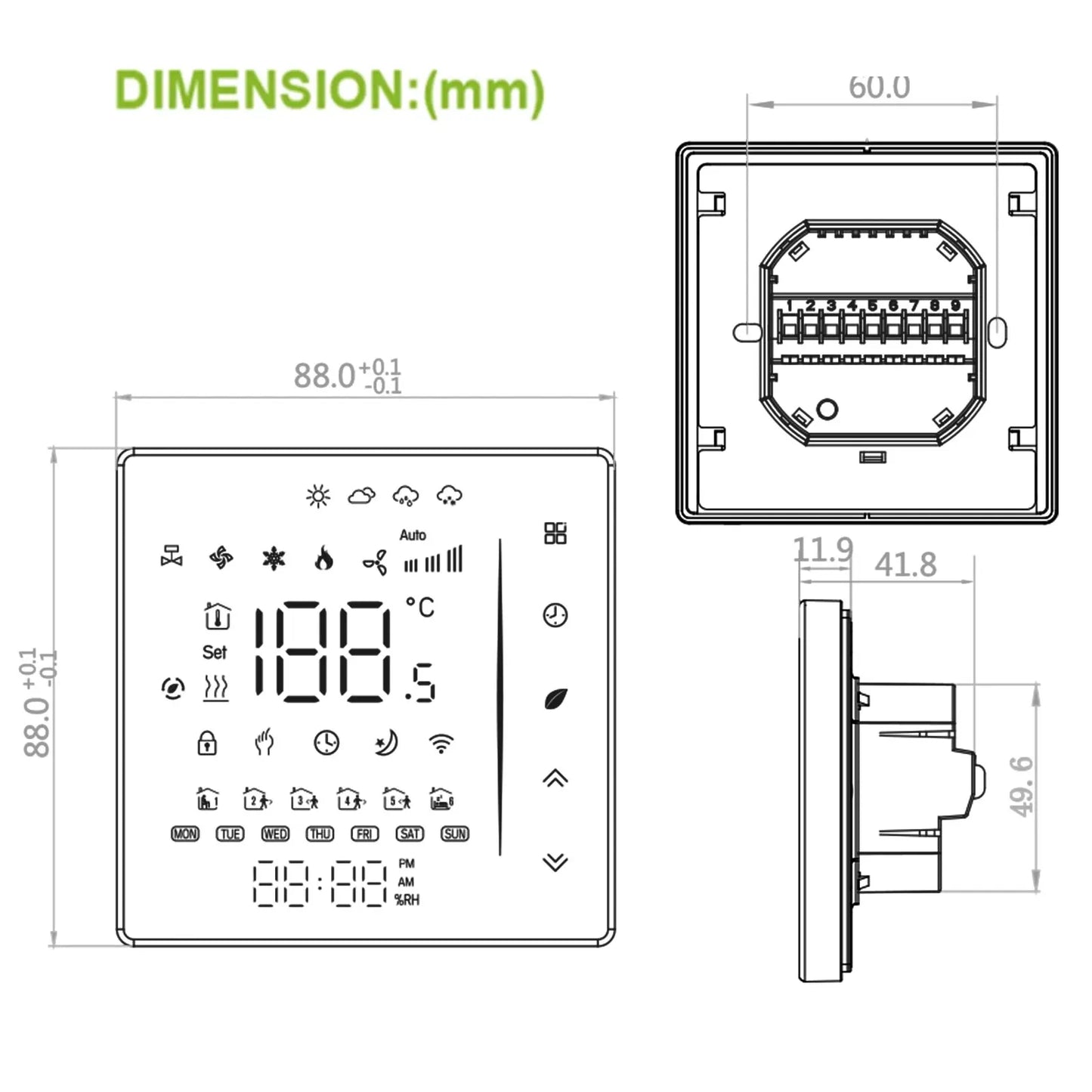 Tuya ZigBee Digital Display Smart Temperature Controller Hvac Thermostat 3 Speed Heating Cooling for Air Conditioning Controller