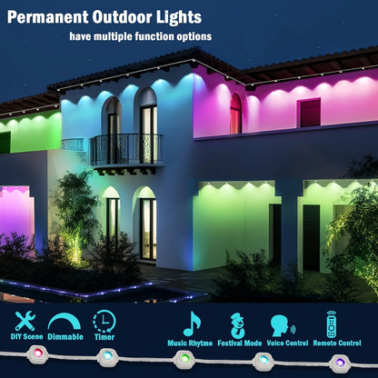 Permanent Outdoor Lights Smart RGBIC Eaves LED Lights Festival Flashing Lighting Fairy String for Christmas Holiday Decorations